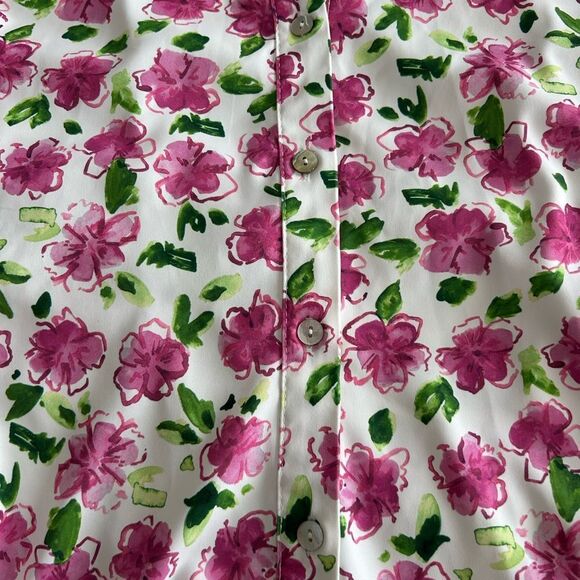 Zara Women’s Floral White with Vibrant Pink Button Down Top Blouse Size Large - Picture 12 of 15